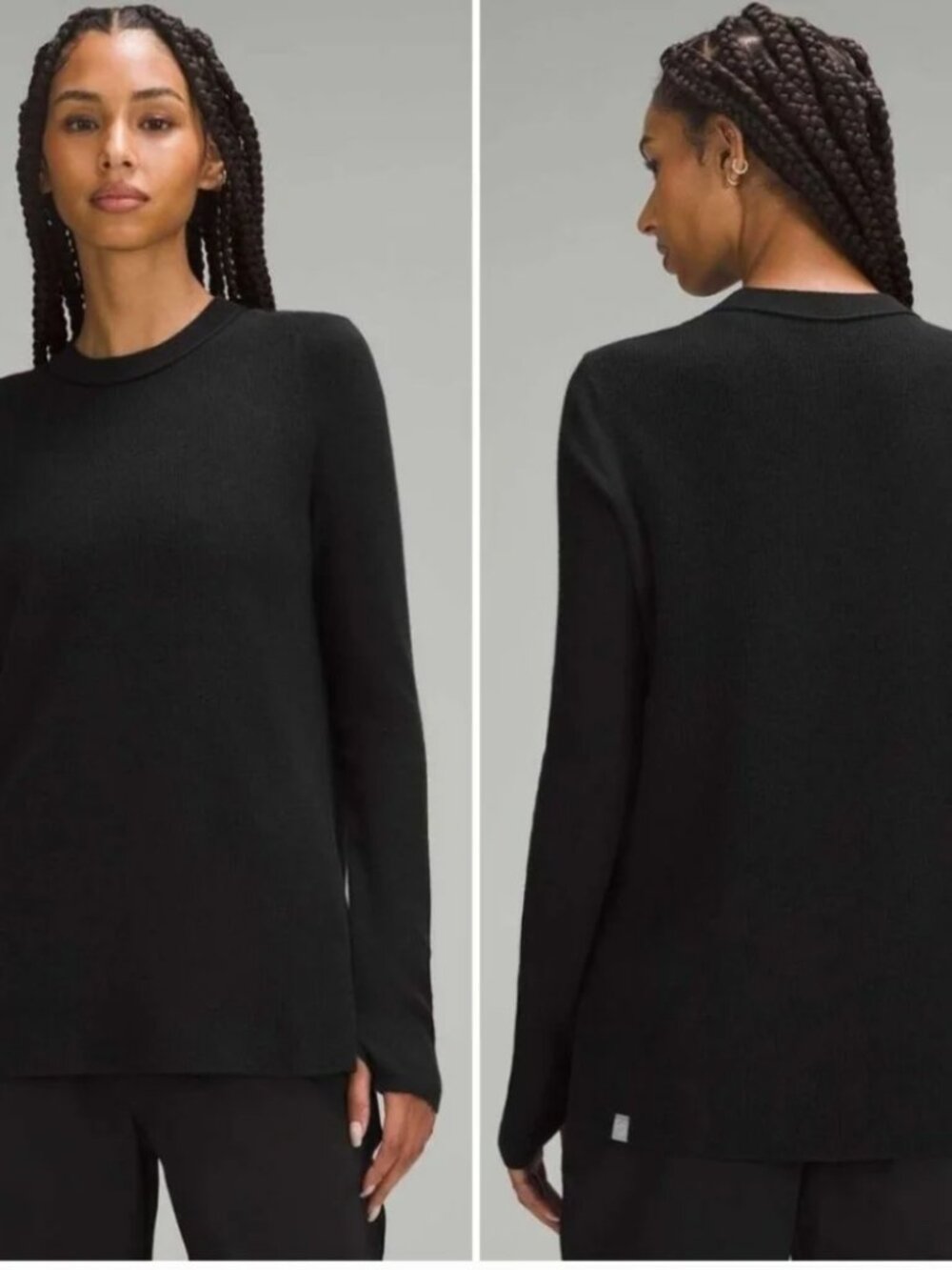 LULULEMON Take It All In Sweater Womens Small Black Ribbed Knit Thumbhole Top